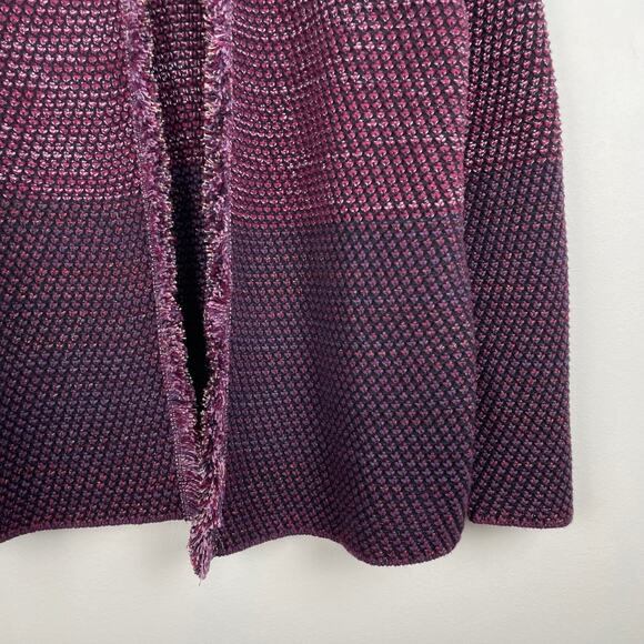 Chicos Marled Fringe Cardigan Sweater Purple Colorblock Metallic Knit Jacket XL - Picture 4 of 12
